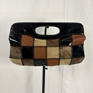 🖤 b.bag Patchwork Clutch / Top Handle Bag – Mixed Exotic Embossed Look